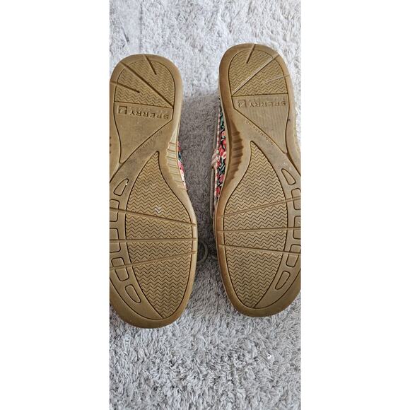 Sperry Top Sider Womens Size 8 Angelfish Tan Leather Floral Boat Shoes - Picture 4 of 5